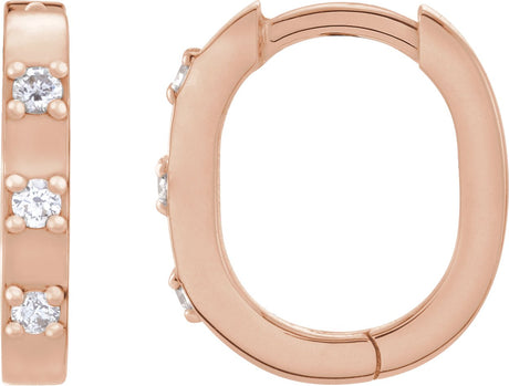 14K Gold Round Natural Diamond Elongated Hoop Earrings - Rose Gold