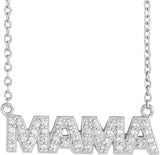 Platinum Round Natural Diamond Accented "Mama" Necklace