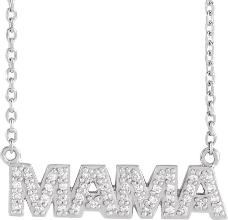 Platinum Round Natural Diamond Accented "Mama" Necklace