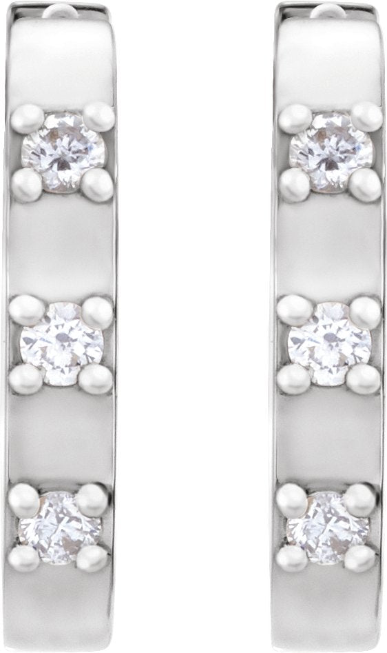 14K Gold Round Natural Diamond Elongated Hoop Earrings - White Gold - view 2