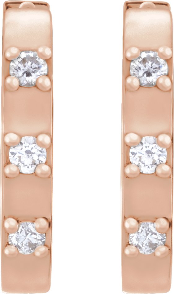 14K Gold Round Natural Diamond Elongated Hoop Earrings - Rose Gold - view 2