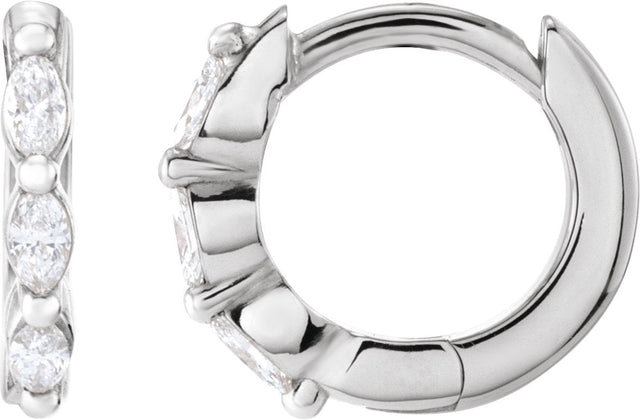 14K Gold Natural Diamond Marquise Hoop Earrings - White Gold