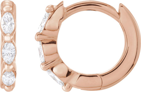 14K Gold Natural Diamond Marquise Hoop Earrings - Rose Gold