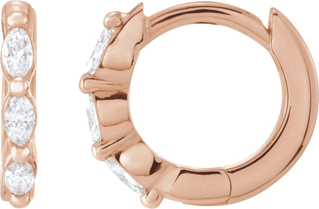 14K Gold Natural Diamond Marquise Hoop Earrings - Rose Gold