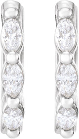14K Gold Natural Diamond Marquise Hoop Earrings - White Gold - view 2