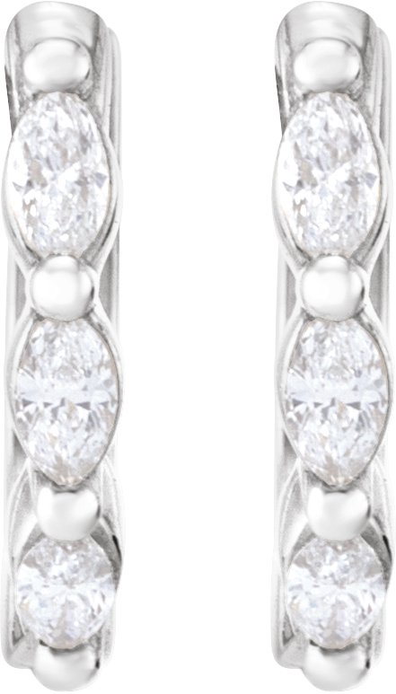 14K Gold Natural Diamond Marquise Hoop Earrings - White Gold - view 2