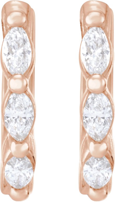 14K Gold Natural Diamond Marquise Hoop Earrings - Rose Gold - view 2