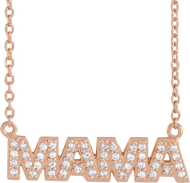 14K Gold Round Natural Diamond Accented "Mama" Necklace - Rose Gold