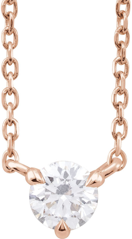 14K Gold Round Natural Diamond Solitaire Necklace – 1/5 CTW - Rose Gold