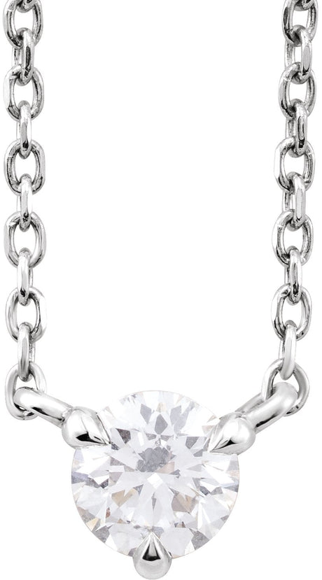 14K Gold Round Natural Diamond Solitaire Necklace – 1/5 CTW - White Gold