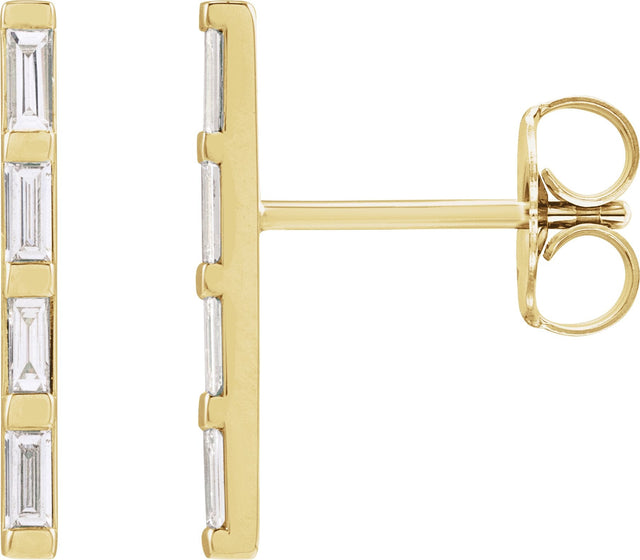 14K Gold Natural Diamond Bar Earrings - Yellow Gold