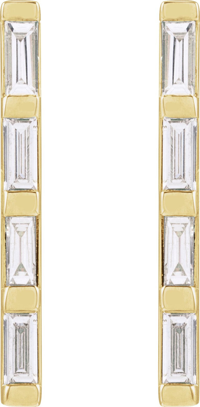 14K Gold Natural Diamond Bar Earrings - Yellow Gold - view 2
