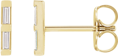 14K Gold Natural Diamond Bar Earrings - Yellow Gold