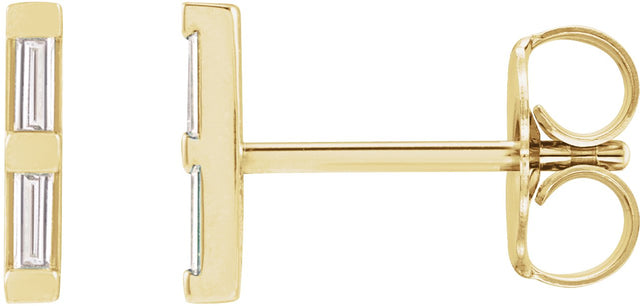 14K Gold Natural Diamond Bar Earrings - Yellow Gold