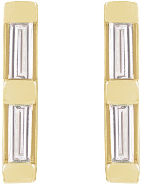 14K Gold Natural Diamond Bar Earrings - Yellow Gold - view 2