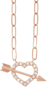 14K Gold Round Natural Diamond Accented Heart & Arrow Necklace - Rose Gold