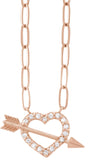14K Gold Round Natural Diamond Accented Heart & Arrow Necklace - Rose Gold