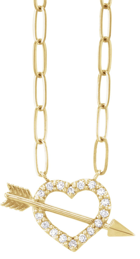 14K Gold Round Natural Diamond Accented Heart & Arrow Necklace - Yellow Gold