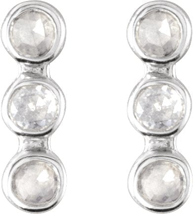 Platinum Round Natural Diamond Three-Stone Bar Earrings – 1.5mm Stones - view 2