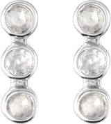 14K Gold Round Natural Diamond Three-Stone Bar Earrings – 1.5mm Stones - Rose Gold - view 3