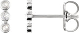 Platinum Round Natural Diamond Three-Stone Bar Earrings – 1.5mm Stones