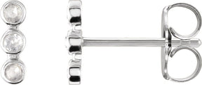 Platinum Round Natural Diamond Three-Stone Bar Earrings – 1.5mm Stones