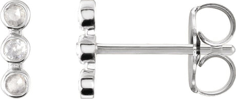 14K Gold Round Natural Diamond Three-Stone Bar Earrings – 1.5mm Stones - White Gold