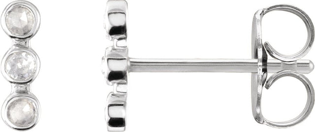14K Gold Round Natural Diamond Three-Stone Bar Earrings – 1.5mm Stones - White Gold