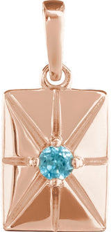 14K Gold Round Natural Blue Zircon Accented Necklace or Pendant - Rose Gold