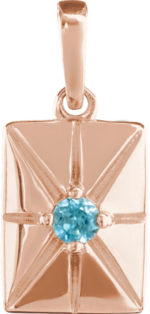 14K Gold Round Natural Blue Zircon Accented Necklace or Pendant - Rose Gold