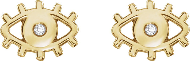 14K Gold Round Natural Diamond Evil Eye Earrings - Yellow Gold - view 2