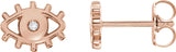 14K Gold Round Natural Diamond Evil Eye Earrings - Rose Gold