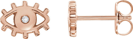 14K Gold Round Natural Diamond Evil Eye Earrings - Rose Gold