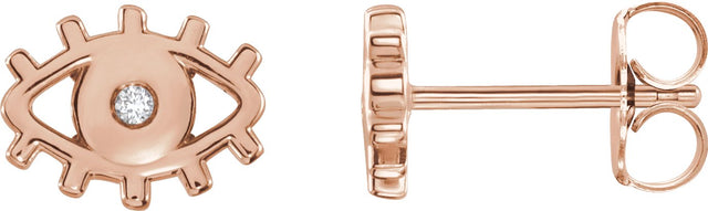 14K Gold Round Natural Diamond Evil Eye Earrings - Rose Gold