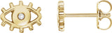 14K Gold Round Natural Diamond Evil Eye Earrings - Yellow Gold