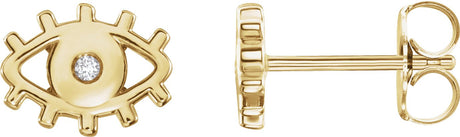 14K Gold Round Natural Diamond Evil Eye Earrings - Yellow Gold