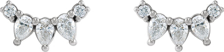Platinum Pear Natural Diamond Curved Bar Earrings - view 2