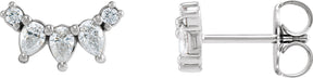 Platinum Pear Natural Diamond Curved Bar Earrings