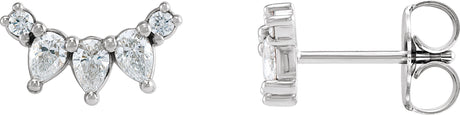 Platinum Pear Natural Diamond Curved Bar Earrings