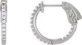 14K Gold Round Lab-Grown Diamond Inside-Outside Hoop Earrings - White Gold