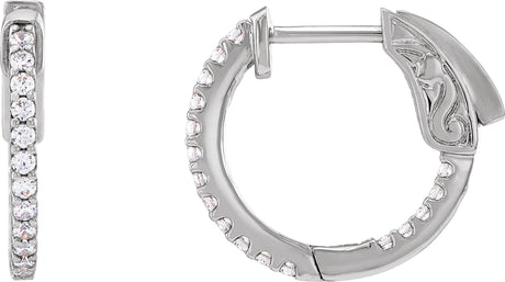14K Gold Round Lab-Grown Diamond Inside-Outside Hoop Earrings - White Gold