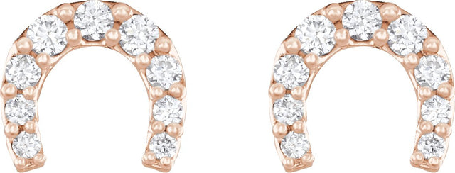 14K Gold Round Natural Diamond Horseshoe Earrings - Rose Gold - view 2