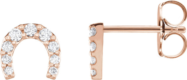 14K Gold Round Natural Diamond Horseshoe Earrings - Rose Gold