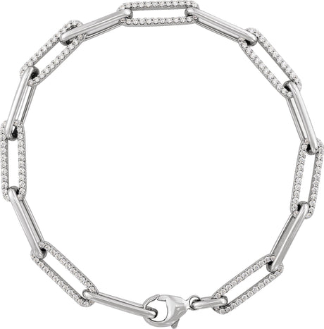 14K Gold Round Lab-Grown Diamond Accented Link Bracelet - White Gold