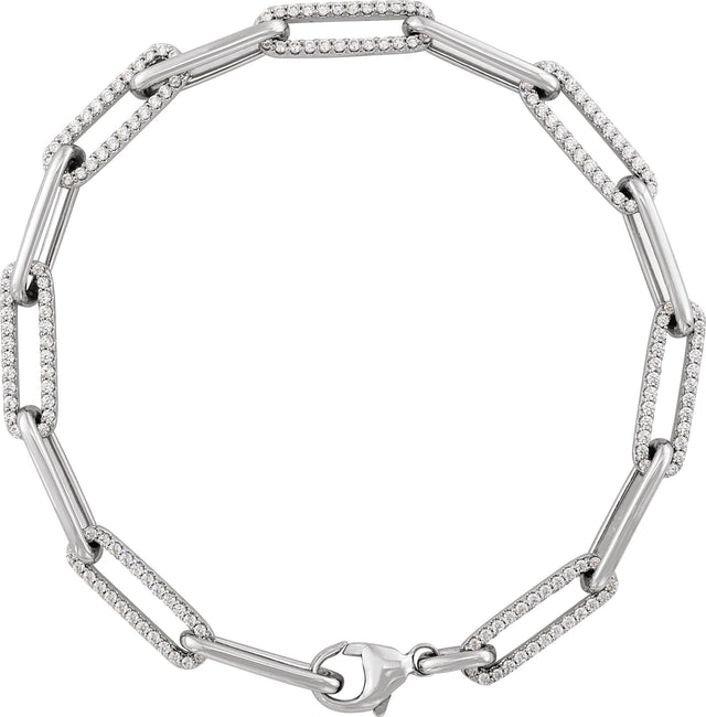 14K Gold Round Natural Diamond Accented Link Bracelet II - White Gold