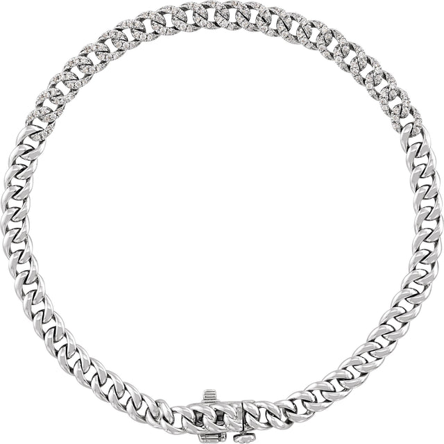 14K Gold Round Natural Diamond Accented Link Bracelet – 1mm Stones - White Gold - view 3