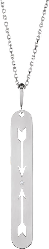 14K Gold Round Natural Diamond Arrow Necklace or Pendant - White Gold