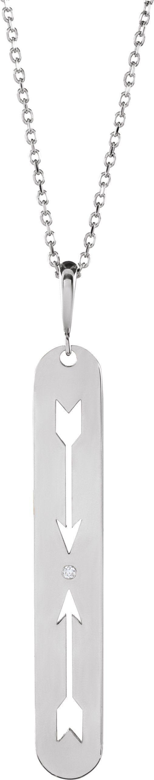 14K Gold Round Natural Diamond Arrow Necklace or Pendant - White Gold