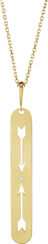 14K Gold Round Natural Diamond Arrow Necklace or Pendant - Yellow Gold