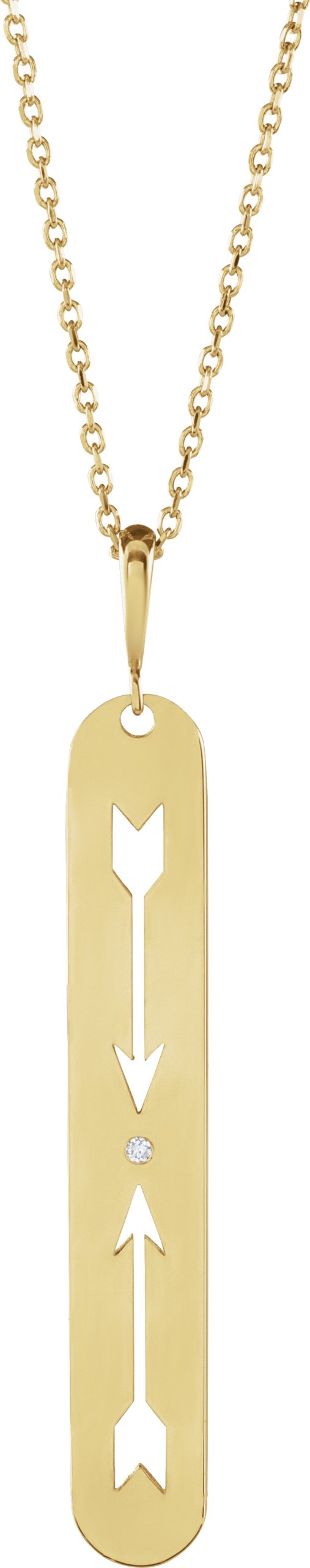 14K Gold Round Natural Diamond Arrow Necklace or Pendant - Yellow Gold